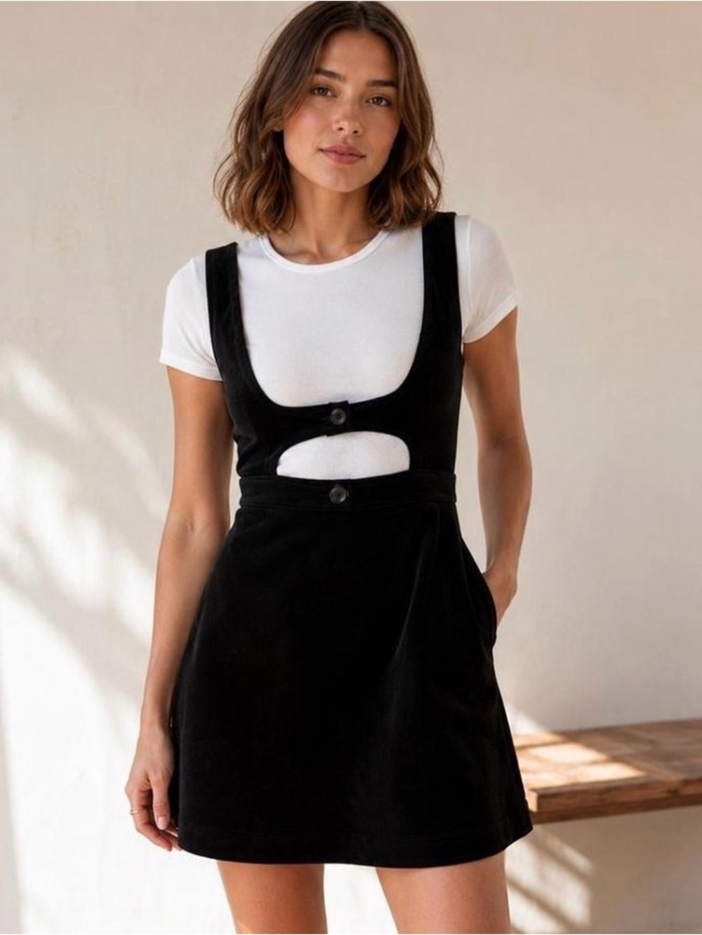 Black Cutout Pinafore Mini Dress - Maeve by Anthropologie